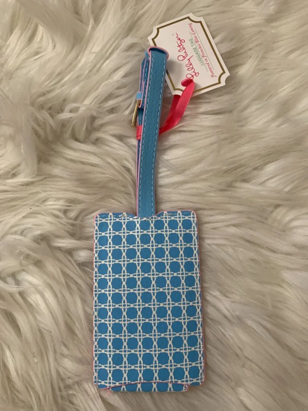 LILLY PULITZER Frenchie Blue Caning Luggage Tag